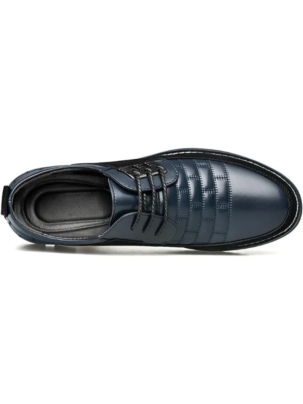 Men's Blue Plaid Embossed Grid Leather Comfortable Hybrid Oxford Dress Sneakers